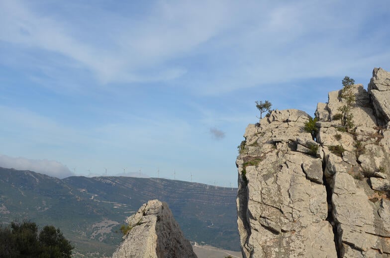 Hiking in coastal mountains overlooking Morocco and Africa