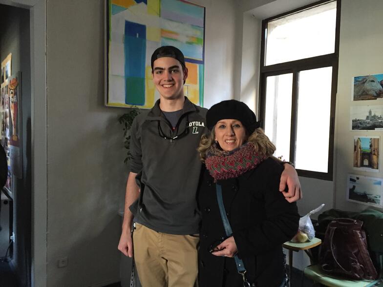 Proctor en Segovia students with their host families: Preston with his host mother Carmen.