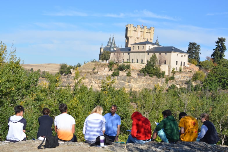 Intro. to Spanish History Class with Segovia’s Alcazar in the background.